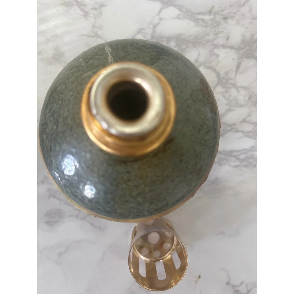 Vintage Ceramic Fragrance Lamp Green Floral Gold Diffuser Cap